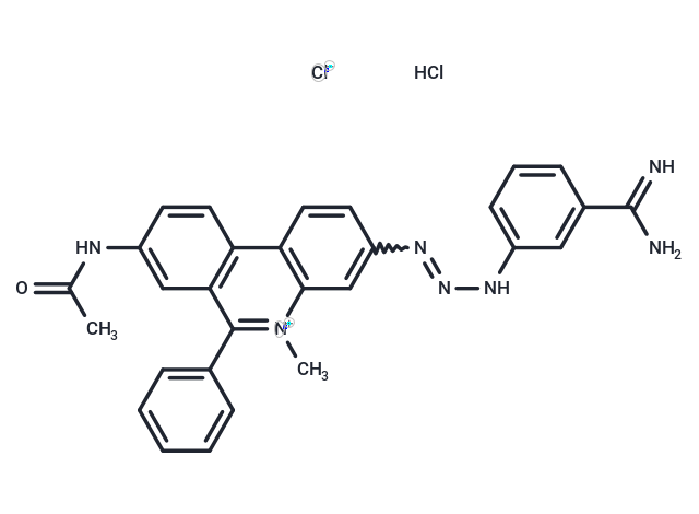 Phenanthridinium, 8-(acetylamino)-3-(3-(3-(aminoiminomethyl)phenyl)-1-triazenyl)-5-methyl-6-phenyl-, chloride, monohydrochloride