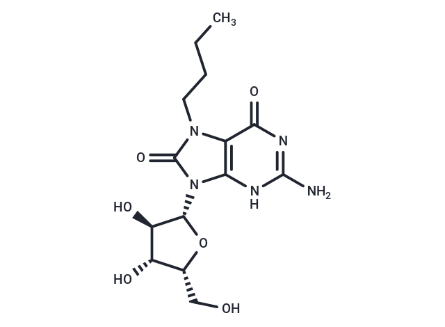 7-n-Butyl-7,8-dihydro-8-oxo-9-(beta-D-xylofuranosyl)guanine