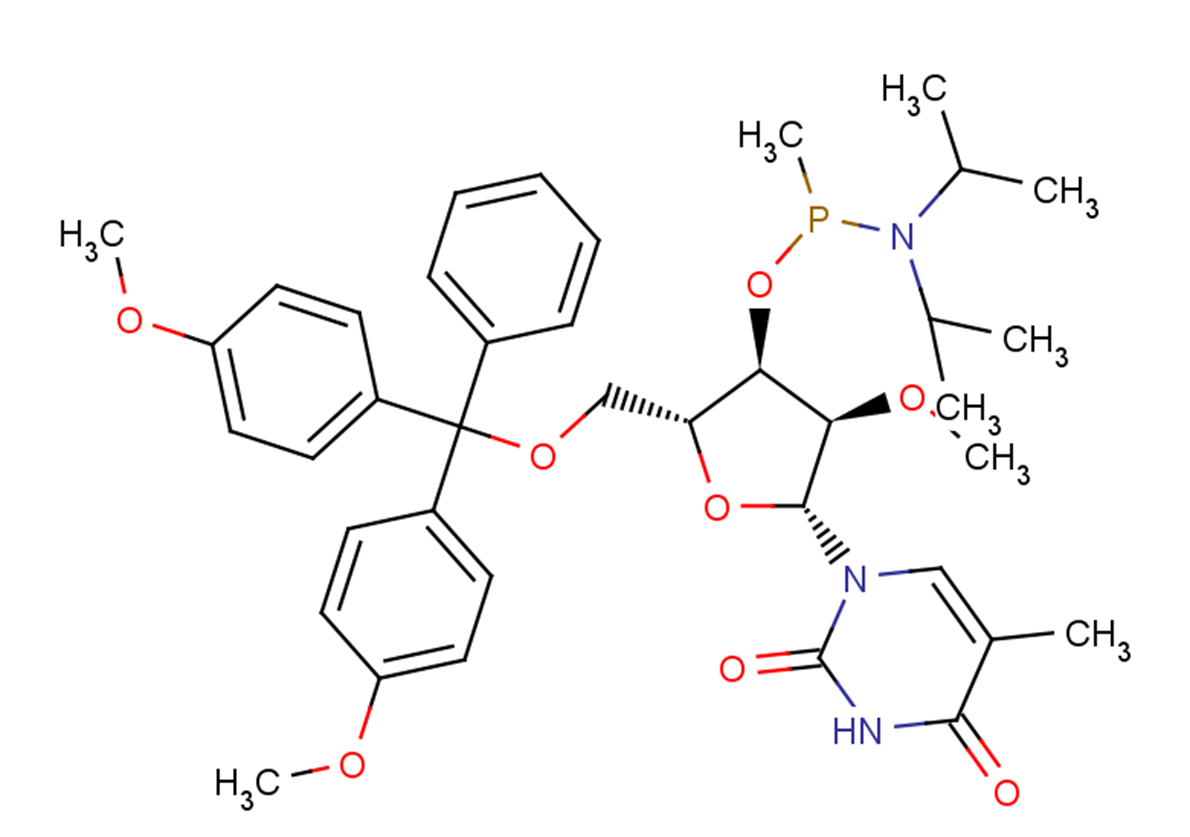 5’-O-DMTr-2’-OMe-5MeU-P-methyl phosphonamidite; 5’-O-DMTr-2’-O-methyl-5-methyluridine-3’-O-(P-methyl-N,N-diisopropylamino) phosphonamidite