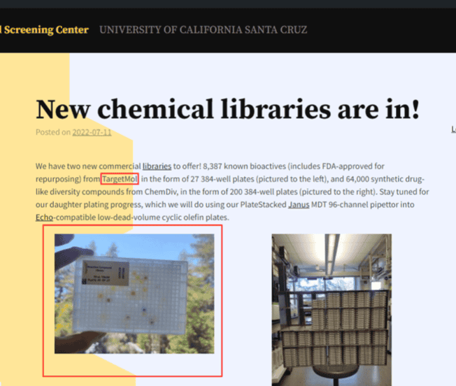 Targetmol Compound Library listed by the Chemical Screening Center of UC Santa Cruz
